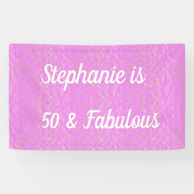 50 And Fabulous Birthday Violet Pink White Gold Banner (Horizontal)