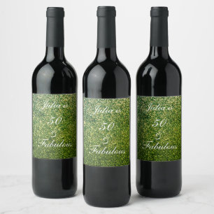 50 And Fabulous Birthday White Green Glitter Cool Wine Label