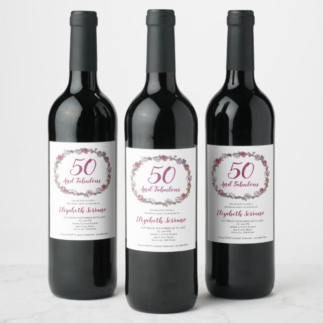 50 And Fabulous Birthday Wine Label (Bottles)