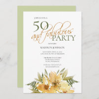 50 and Fabulous Birthday Yellow and Green Floral