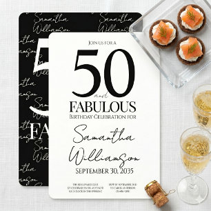 50 and Fabulous Black   50th Birthday Elegant  Invitation