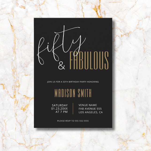 50 and Fabulous Black and Gold 50th Birthday Invitation (50 and Fabulous Black and Gold 50th Birthday Invitation)