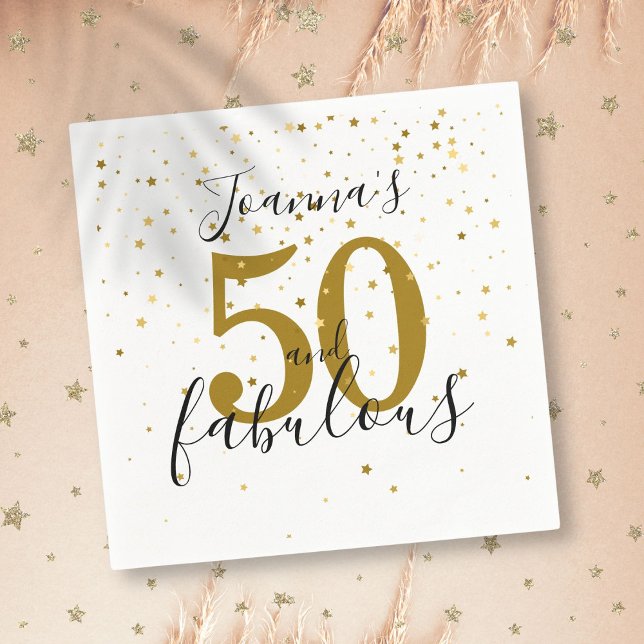 50 and Fabulous Black and Gold 50th Birthday Napkin (50 and Fabulous Black and Gold 50th Birthday Napkins)