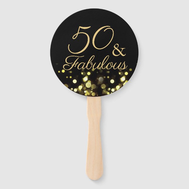 50 and Fabulous Black and Gold Birthday Hand Fan (Front)