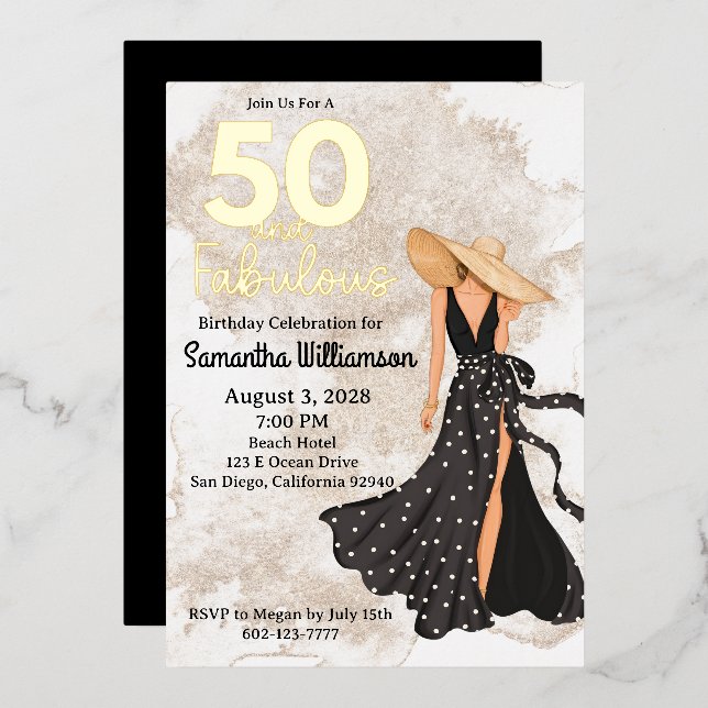 50 and Fabulous Black and Gold Birthday Party (Front/Back)