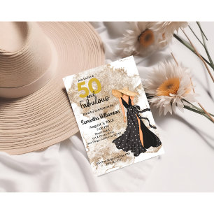 50 and Fabulous Black and Gold Birthday Party Invitation
