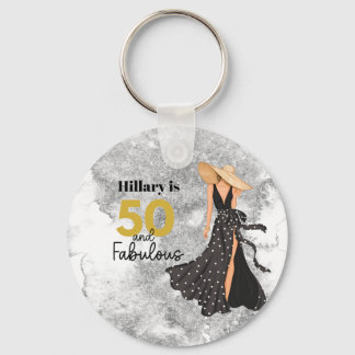 50 and Fabulous black and Gold Birthday Party Key Ring