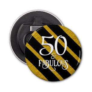 50 and Fabulous Black and Gold Bottle Opener