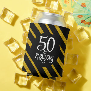 50 and Fabulous Black and Gold Can Cooler