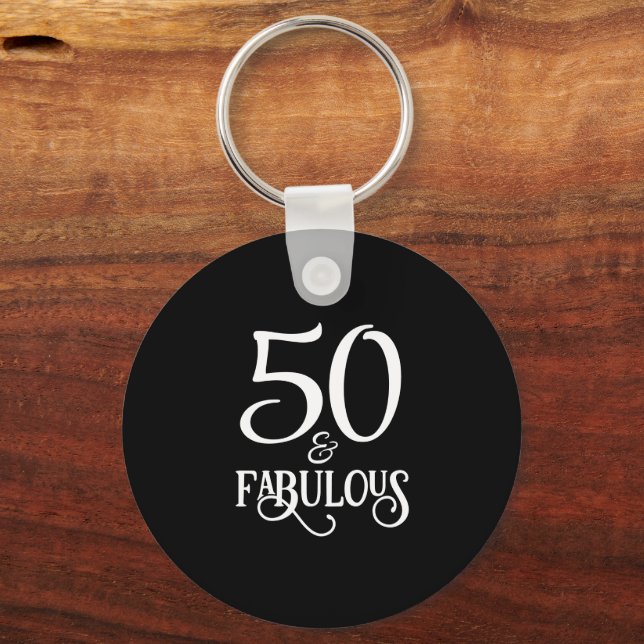 50 and Fabulous Black and Gold Key Ring (Front)
