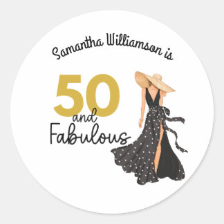50 and Fabulous Black and Gold Name Sticker