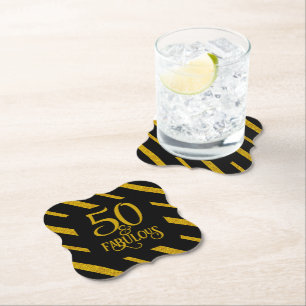 50 and Fabulous Black and Gold  Paper Coaster