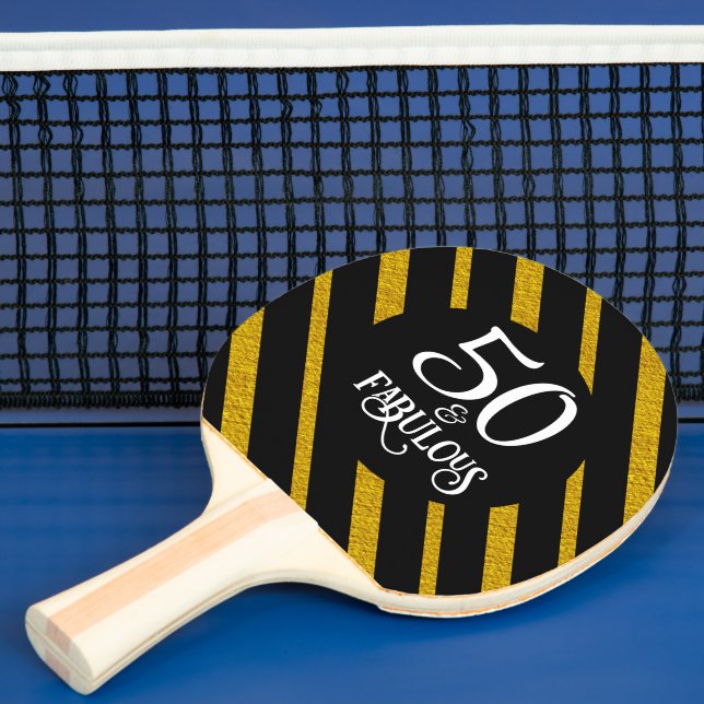 50 and Fabulous Black and Gold Ping Pong Paddle (Insitu)