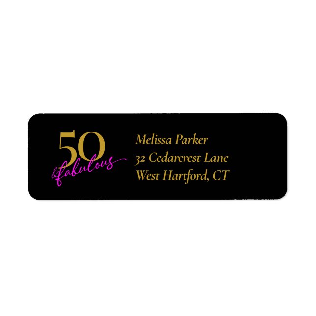 50 and Fabulous Black and Gold Return Address (Front)