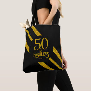 50 and Fabulous Black and Gold Tote Bag