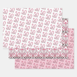 50 and Fabulous Black and Pink 50th Birthday Party Wrapping Paper Sheet