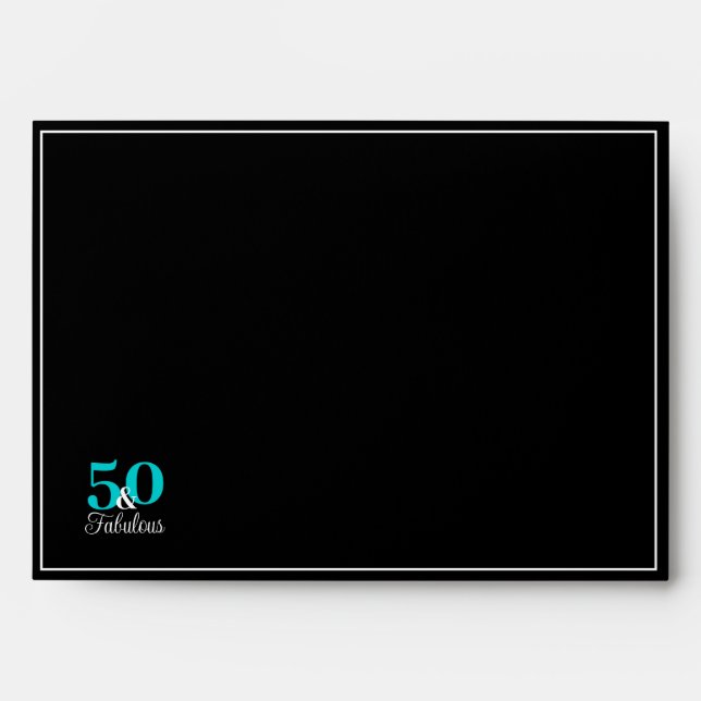 50 and Fabulous Black and Turquoise Blue Envelope (Front)