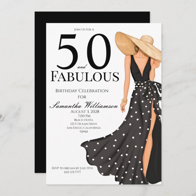 50 and Fabulous Black Birthday Party Invitation (Front/Back)