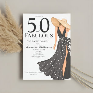50 and Fabulous Black Birthday Party Invitation