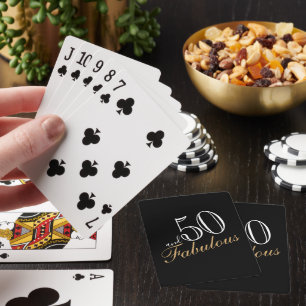 50 and Fabulous Black Elegant Script Birthdays  Playing Cards