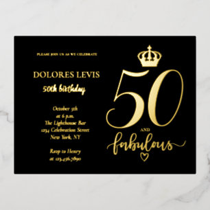 50 and fabulous Black Gold Birthday Foil Invitation Postcard