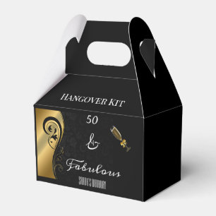 50 and Fabulous Black Gold Birthday Hangover Kit Favour Box