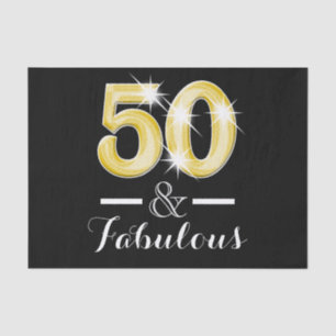 50 and fabulous black gold birthday tissue paper
