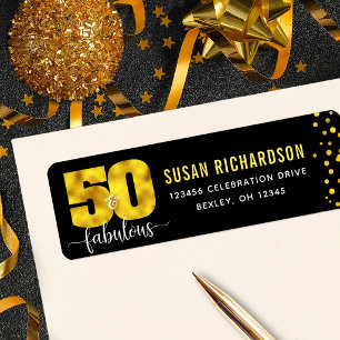 50 and fabulous black gold foil dots girly address