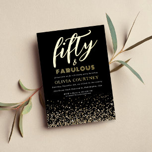 50 and Fabulous Black Gold Glitter Birthday
