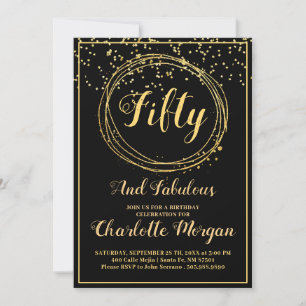 50 And Fabulous Black Gold Glitter Invitation