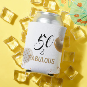 50 and Fabulous Black Gold Party Balloons Birthday Can Cooler