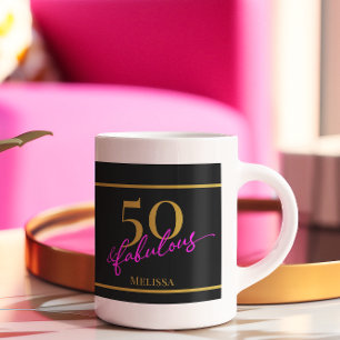 50 and Fabulous Black Gold Pink Coffee Mug