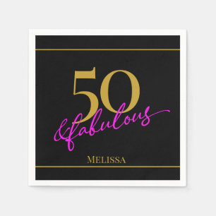 50 and Fabulous Black Gold Pink Customisable Napkin