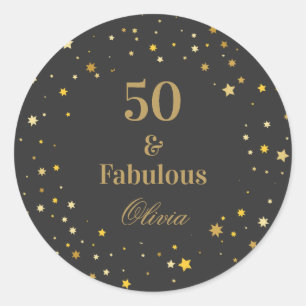 50 and Fabulous Black Golden Birthday Party Classic Round Sticker