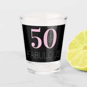 50 and fabulous Black Pink Birthday Party Favor Shot Glass