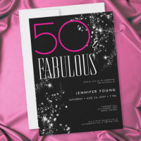 50 and Fabulous Black Pink Glam Sparkle Birthday