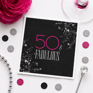 50 and Fabulous Black Pink Glam Sparkle Birthday Napkin