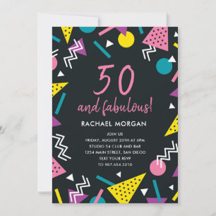 50 and Fabulous Black Retro Birthday Invitation