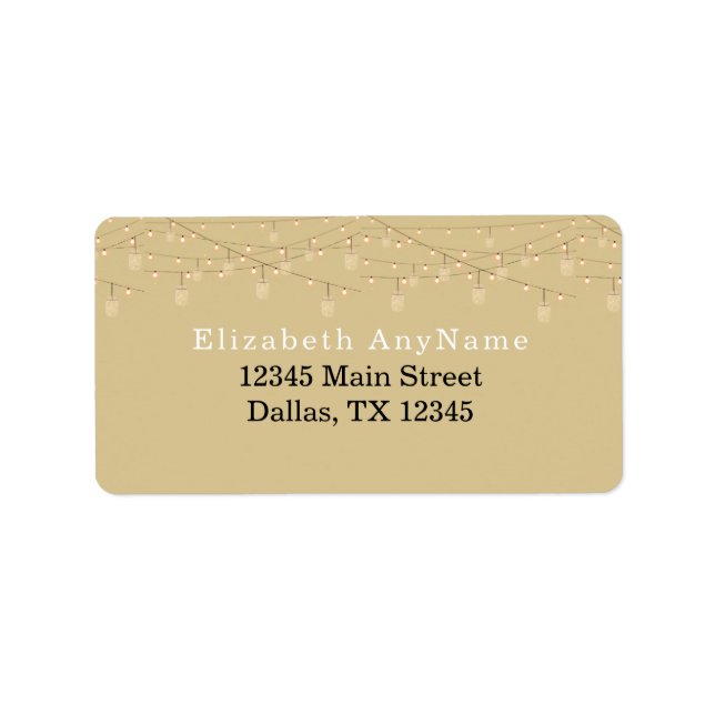 50 and Fabulous Black Text Gold Lights Address Label (Front)