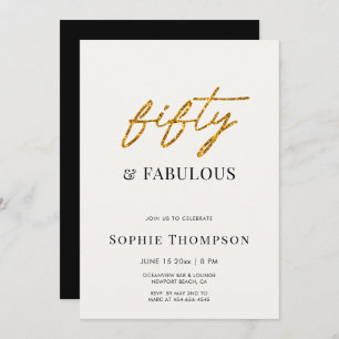 50 and Fabulous Black White Gold Modern Birthday Invitation