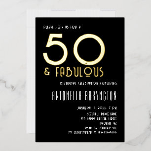 50 and fabulous black white gold retro typography