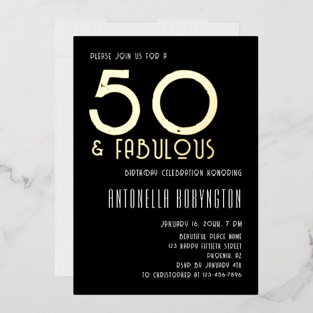 50 and fabulous black white gold retro typography  (Envelope)