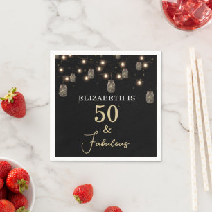 50 and Fabulous Black with String Lights Napkin