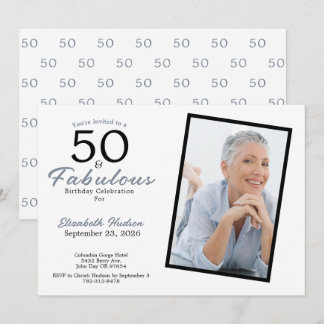 50 and Fabulous Blue 50th Birthday Party Invitation