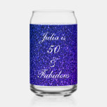 50 And Fabulous Blue Glitter Birthday Gift Favour Can Glass<br><div class="desc">Designed with pretty,  girly and beautiful deep blue glittery background and personalised text template for name which you can edit,  this is perfect for the 50th birthday celebrations!</div>