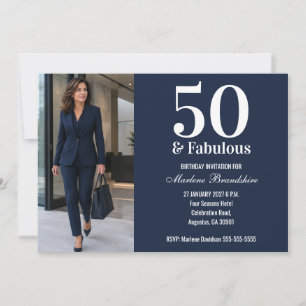 50 and Fabulous Blue Photo Birthday Invitation