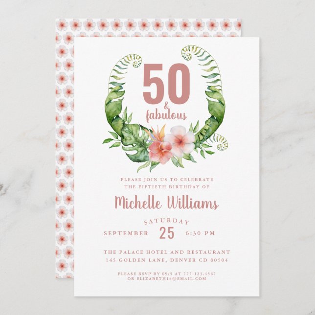 50 and fabulous blush pink 50th birthday invitation (Front/Back)