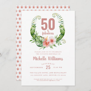 50 and fabulous blush pink 50th birthday invitation