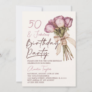 50 and Fabulous Boho Floral Birthday Invitation