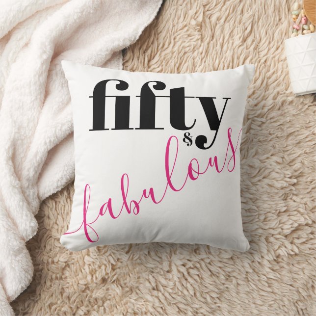 50 and Fabulous Bold Black and Pink Text Cushion (Blanket)